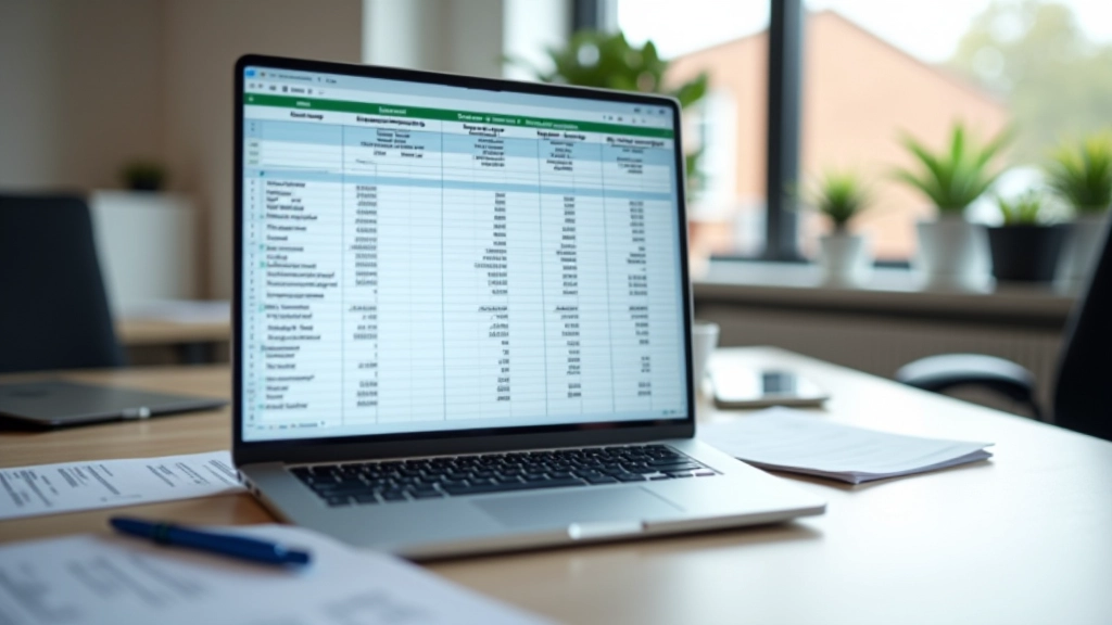 Finanzplan und Budget-Spreadsheet auf Laptop-Bildschirm mit monatlichen Einnahmen und Ausgaben