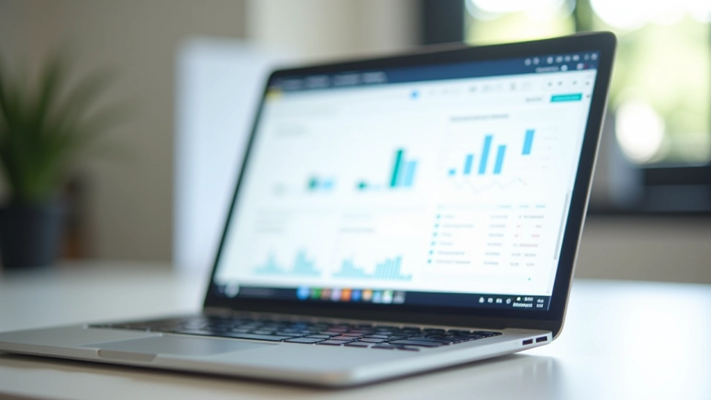 Laptop-Bildschirm mit Tabellenkalkulation, Finanzdaten und Graphiken für Geschäftsanalyse