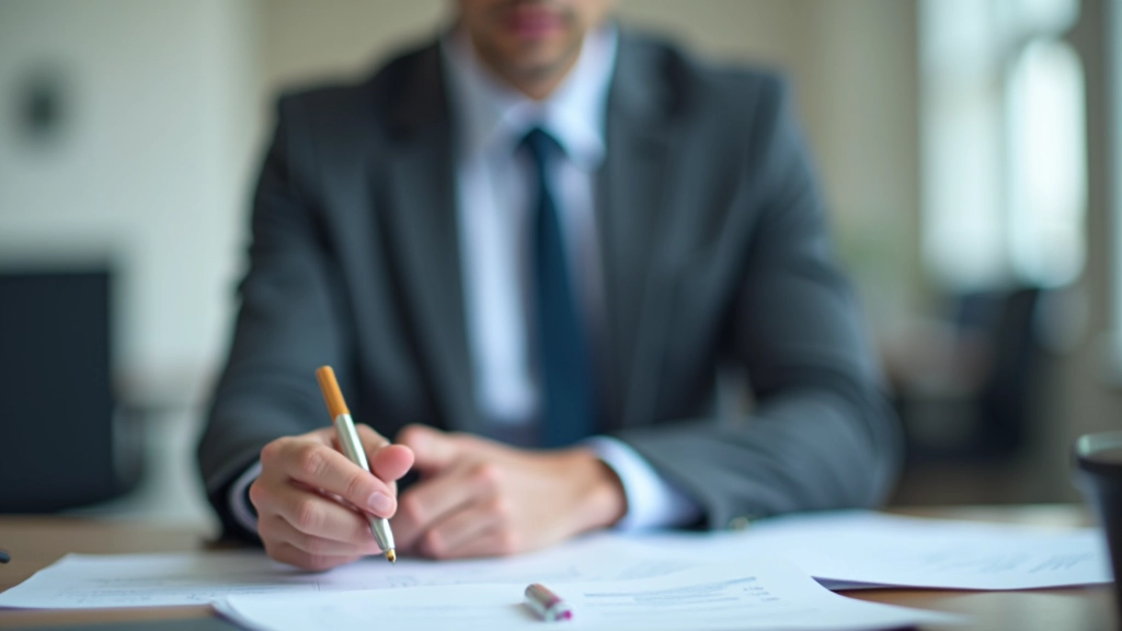 Nahaufnahme einer Person, die an einem Schreibtisch sitzt und Finanzunterlagen überprüft, mit Notizen und Taschenrechner