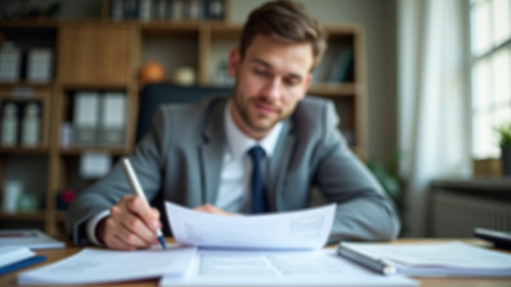 Person hält Versicherungsunterlagen, umgeben von verschiedenen Dokumenten und Informationsmaterialien zum Thema Krankenversicherung