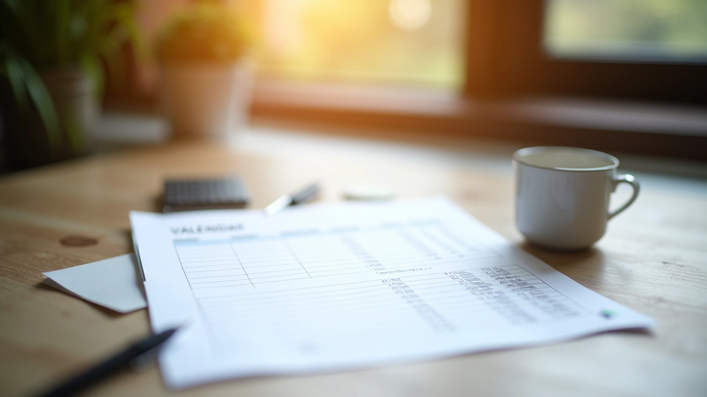 Grafik mit Zahlungskalender und Einkommensteuer-Vorauszahlungsterminen neben Kaffeetasse auf Arbeitsplatz